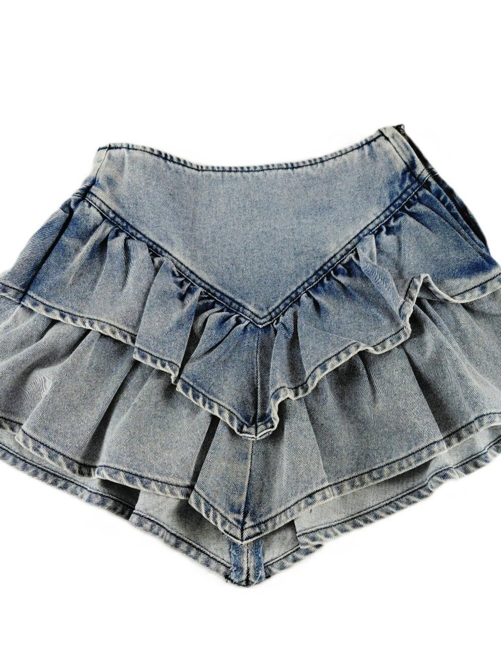 Francesca's TGLA Tiered Ruffle Denim Skirt Girls Size 10 Light Wash Denim V-Yoke